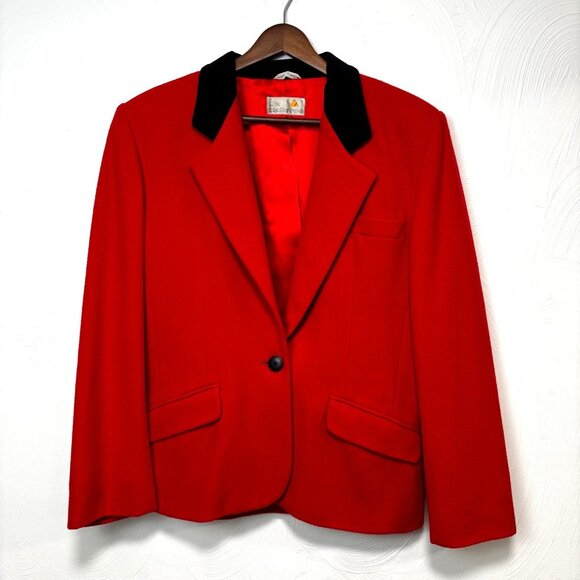 Vintage Liz Claiborne Blazer Red/Black 1-Button Virgin Wool Cashmere 90s Jacket - Picture 1 of 6